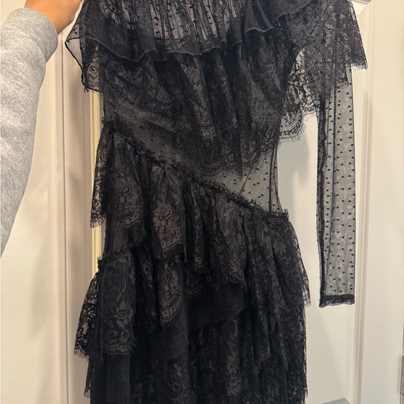 House of Harlow 1960 Black One Shoulder Lace Dress